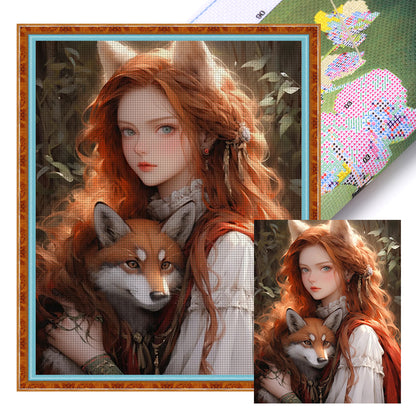 Girl And Fox - 11CT Stamped Cross Stitch 40*50CM