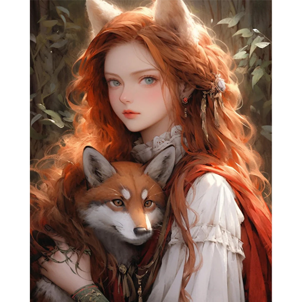 Girl And Fox - 11CT Stamped Cross Stitch 40*50CM