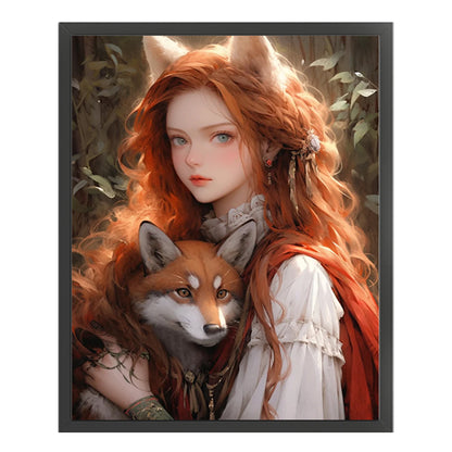 Girl And Fox - 11CT Stamped Cross Stitch 40*50CM