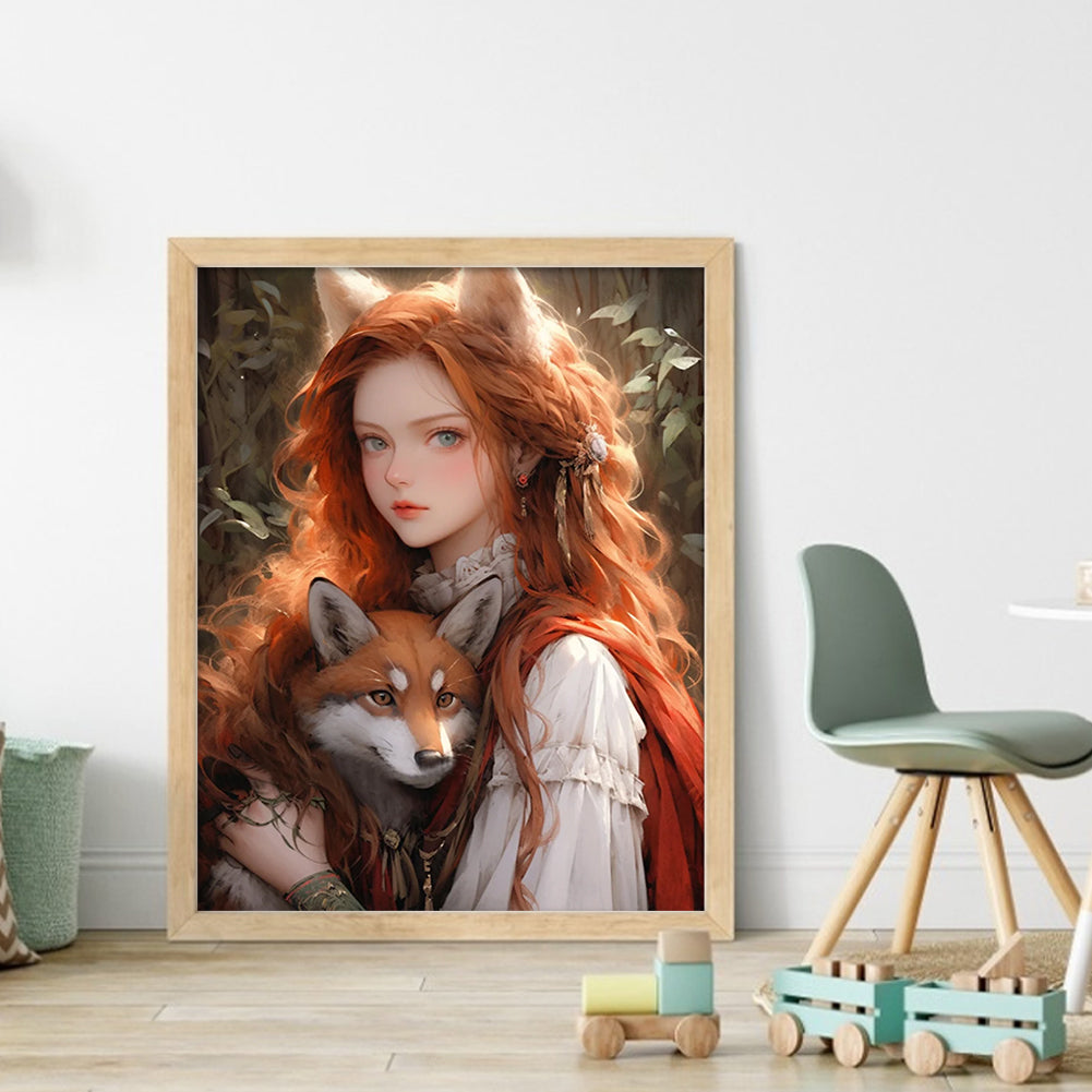 Girl And Fox - 11CT Stamped Cross Stitch 40*50CM