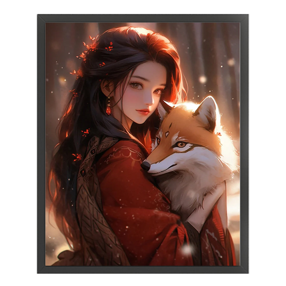 Girl And Fox - 11CT Stamped Cross Stitch 40*50CM