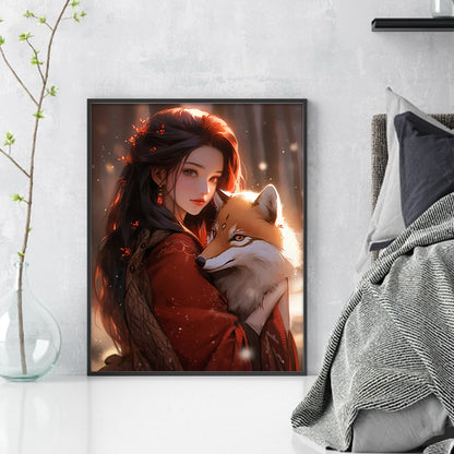 Girl And Fox - 11CT Stamped Cross Stitch 40*50CM