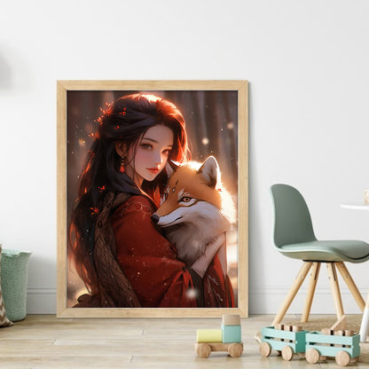 Girl And Fox - 11CT Stamped Cross Stitch 40*50CM