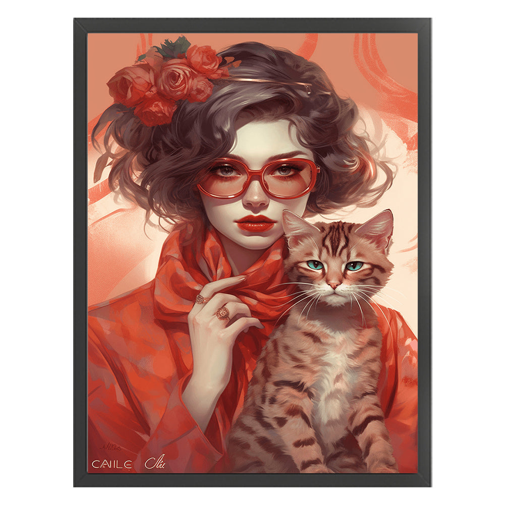 Girl And Cat - 11CT Stamped Cross Stitch 40*55CM