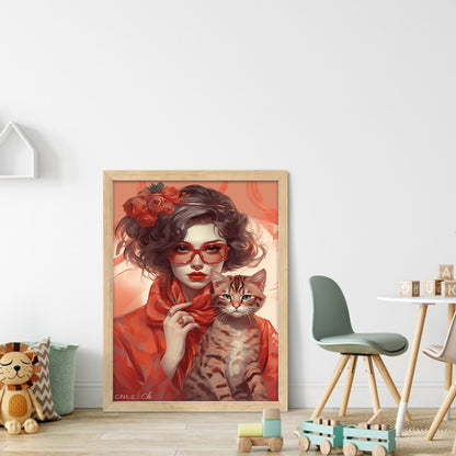 Girl And Cat - 11CT Stamped Cross Stitch 40*55CM