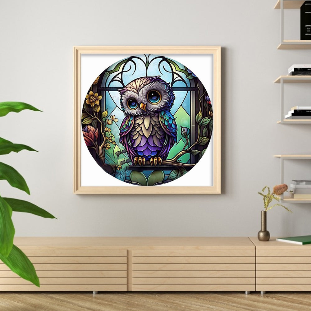 Glass Painting-Owl - 11CT Stamped Cross Stitch 50*50CM