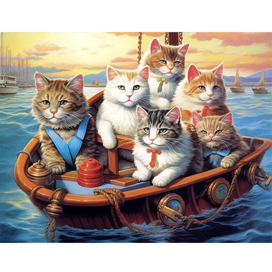 Five Kittens On The Boat - 11CT Stamped Cross Stitch 60*50CM