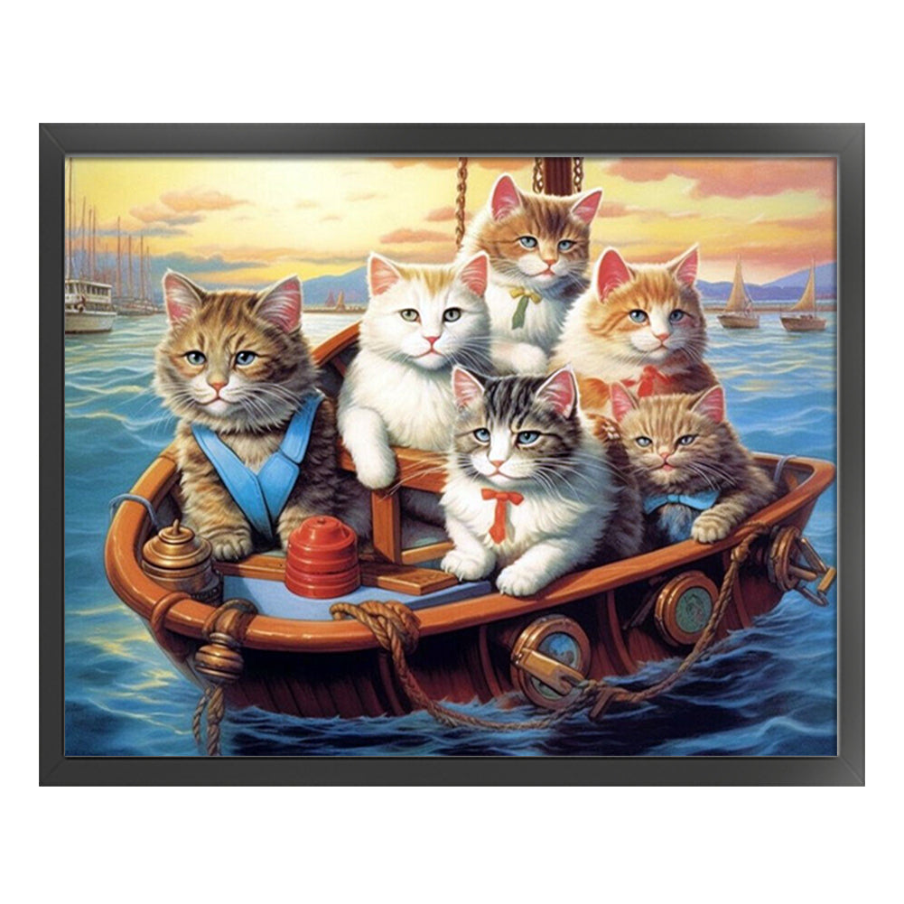 Five Kittens On The Boat - 11CT Stamped Cross Stitch 60*50CM