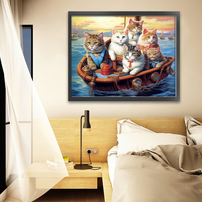 Five Kittens On The Boat - 11CT Stamped Cross Stitch 60*50CM