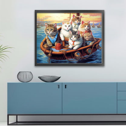 Five Kittens On The Boat - 11CT Stamped Cross Stitch 60*50CM