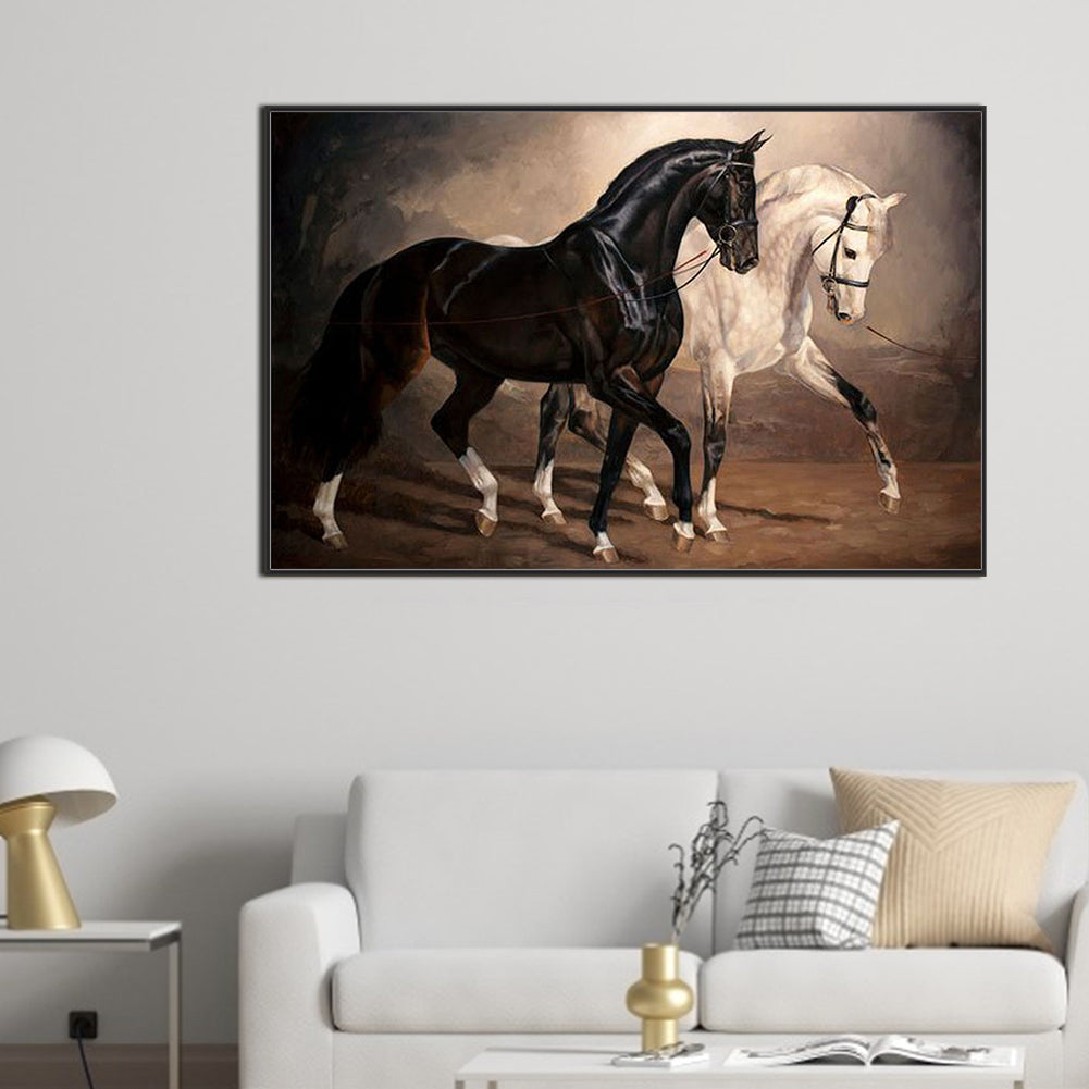 Black Horse White Horse - Full Square Drill Diamond Painting 70*45CM