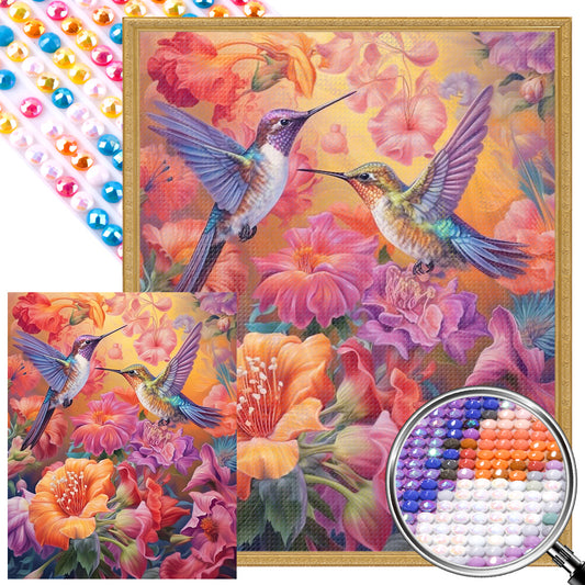 Bird Holding Flower - AB Round Drill Diamond Painting 40*50CM