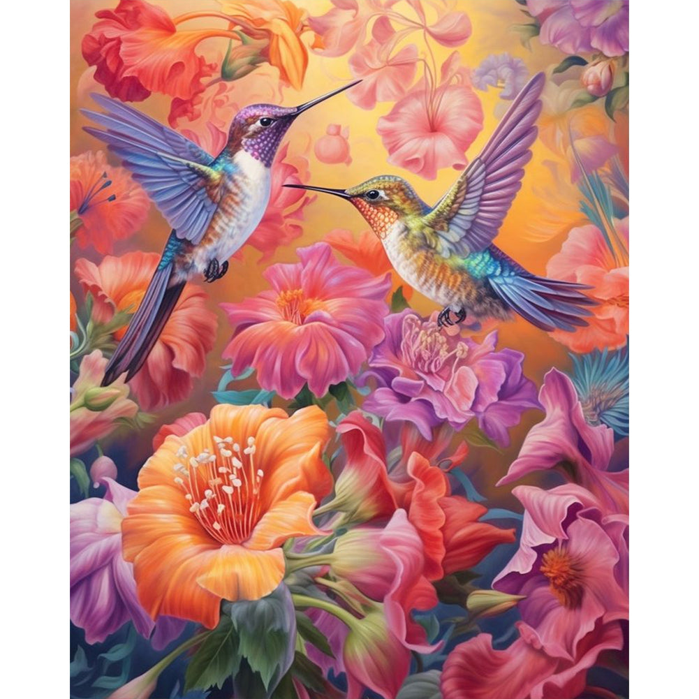 Bird Holding Flower - AB Round Drill Diamond Painting 40*50CM