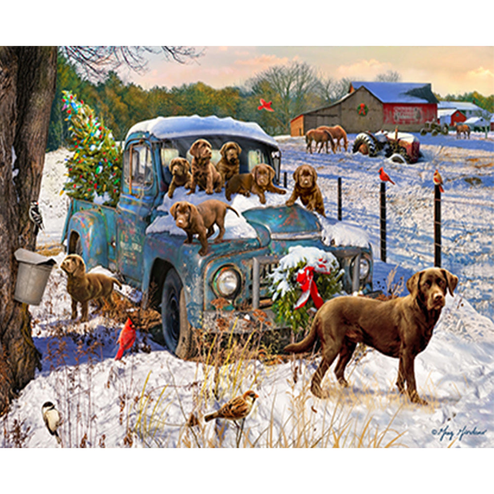 Classic Car And Dog - Full Square Drill Diamond Painting 50*40CM