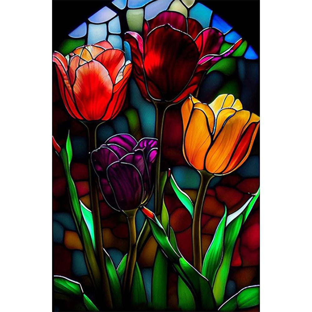Tulip Glass Painting - AB Round Drill Diamond Painting 40*60CM
