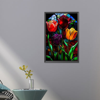 Tulip Glass Painting - AB Round Drill Diamond Painting 40*60CM