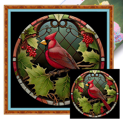 Glass Painting - Cardinal - 11CT Stamped Cross Stitch 40*40CM