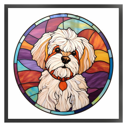 Glass Painting - Maltese Dog - 11CT Stamped Cross Stitch 40*40CM