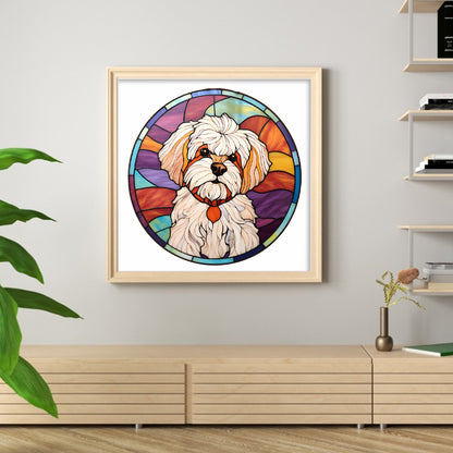 Glass Painting - Maltese Dog - 11CT Stamped Cross Stitch 40*40CM