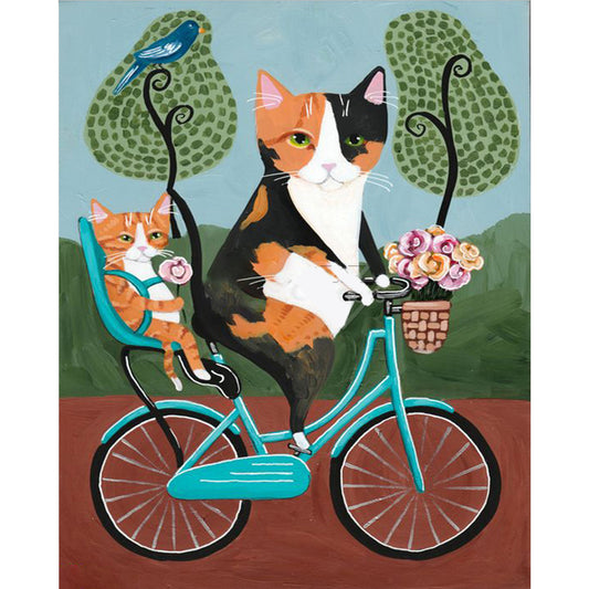 Cat Riding A Bicycle - 11CT Stamped Cross Stitch 40*50CM