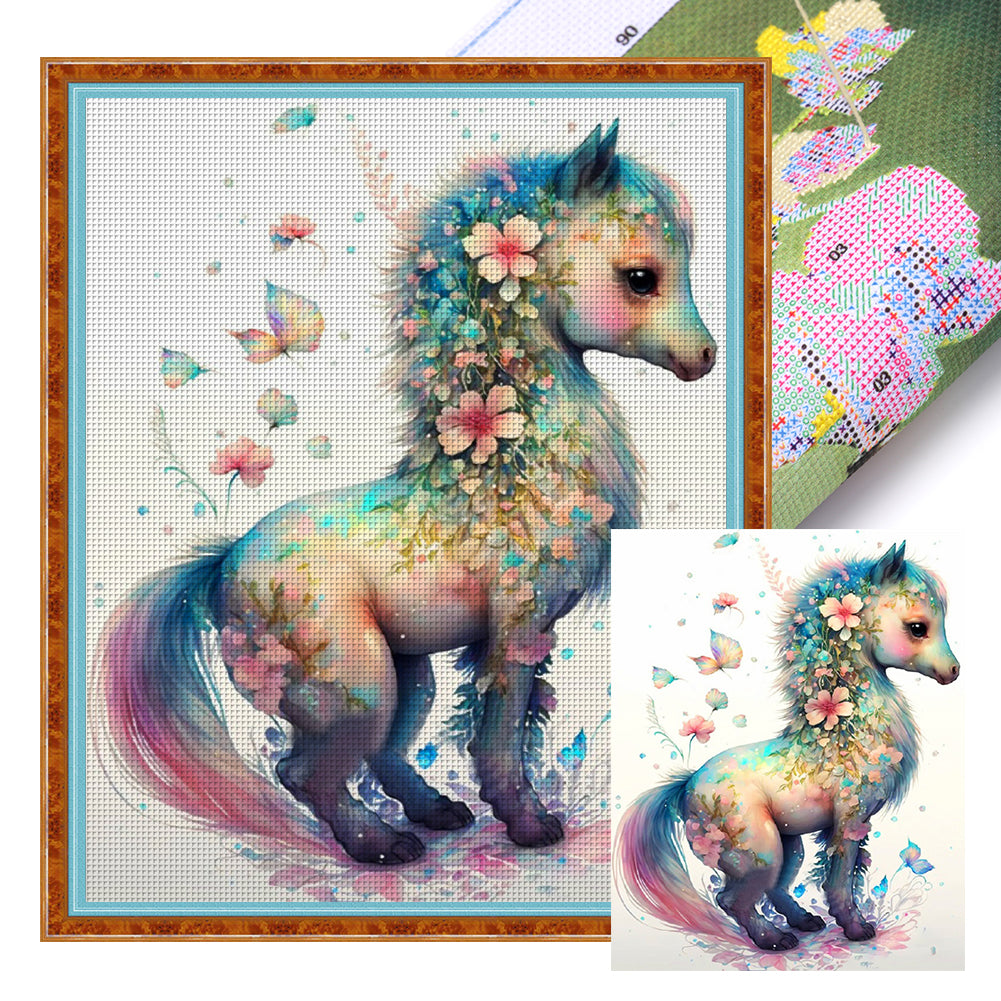 Flower Pony - 11CT Stamped Cross Stitch 40*50CM