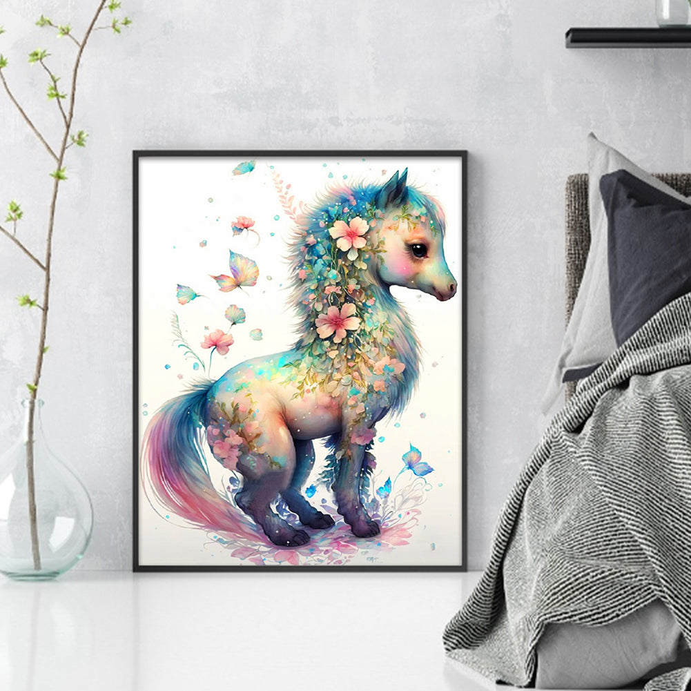 Flower Pony - 11CT Stamped Cross Stitch 40*50CM