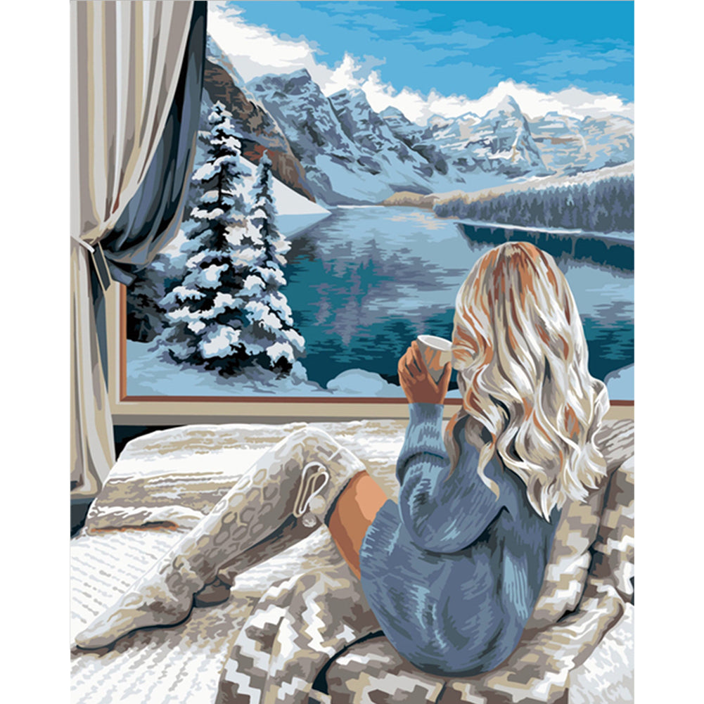 Snow Mountain And Girl - 11CT Stamped Cross Stitch 40*50CM