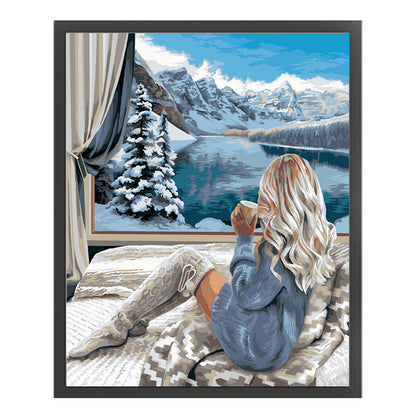 Snow Mountain And Girl - 11CT Stamped Cross Stitch 40*50CM