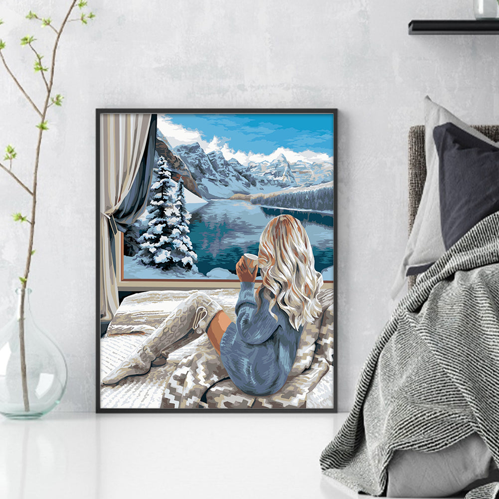 Snow Mountain And Girl - 11CT Stamped Cross Stitch 40*50CM