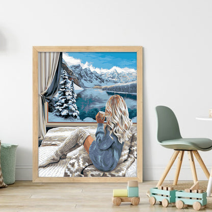 Snow Mountain And Girl - 11CT Stamped Cross Stitch 40*50CM