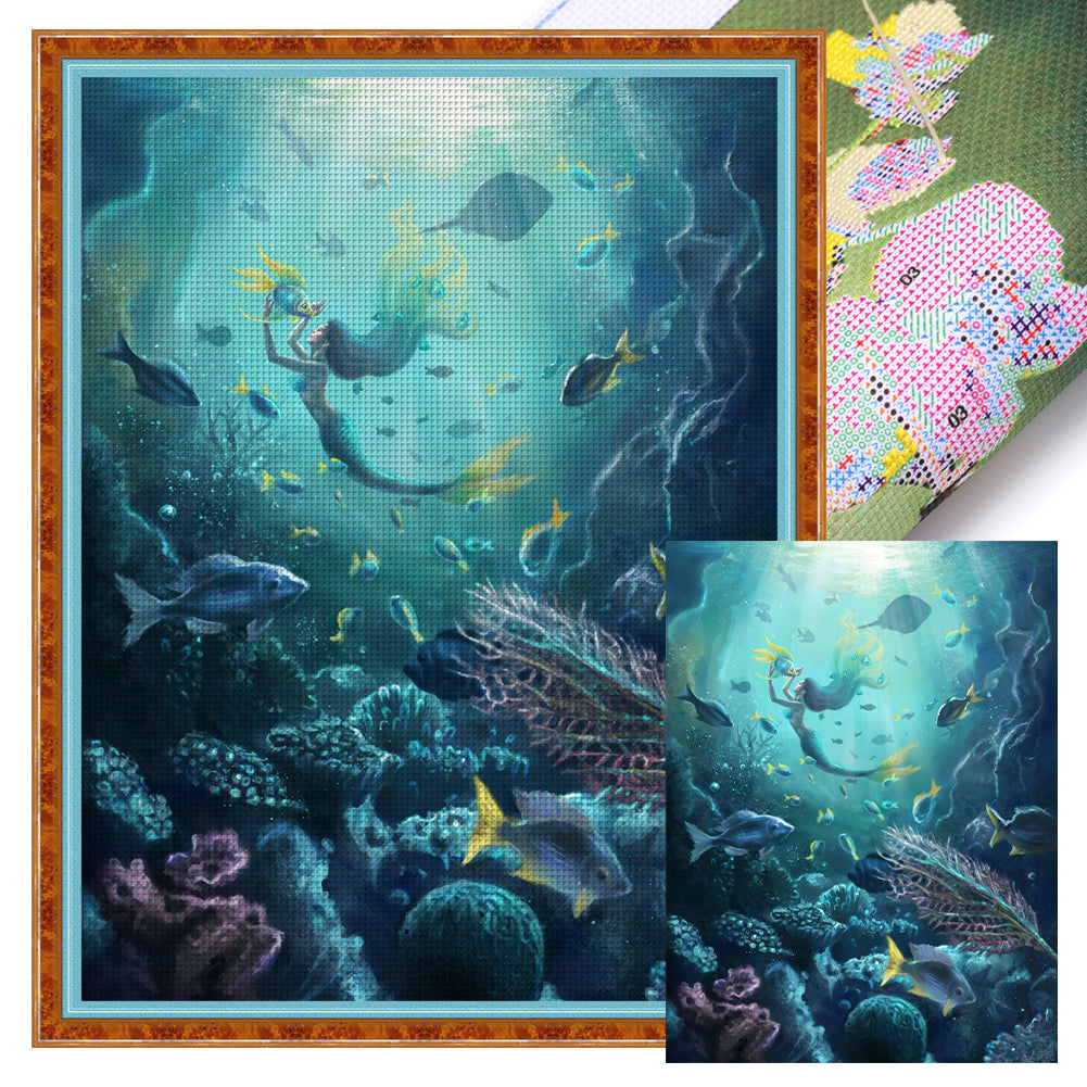 Underwater World Mermaid - 11CT Stamped Cross Stitch 40*55CM