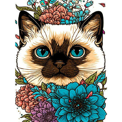 Siamese Cat And Flowers - 11CT Stamped Cross Stitch 40*55CM