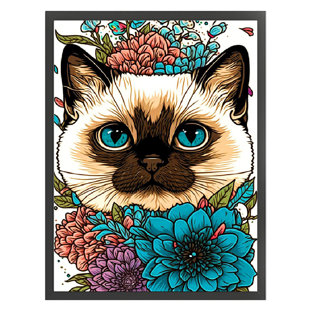 Siamese Cat And Flowers - 11CT Stamped Cross Stitch 40*55CM