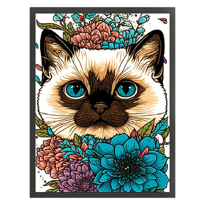 Siamese Cat And Flowers - 11CT Stamped Cross Stitch 40*55CM