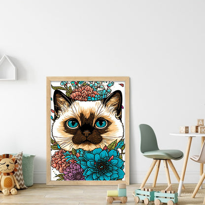 Siamese Cat And Flowers - 11CT Stamped Cross Stitch 40*55CM