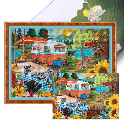 Camping Food Truck - 11CT Stamped Cross Stitch 60*45CM