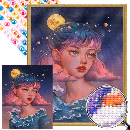 Moon Girl - AB Round Drill Diamond Painting 40*50CM