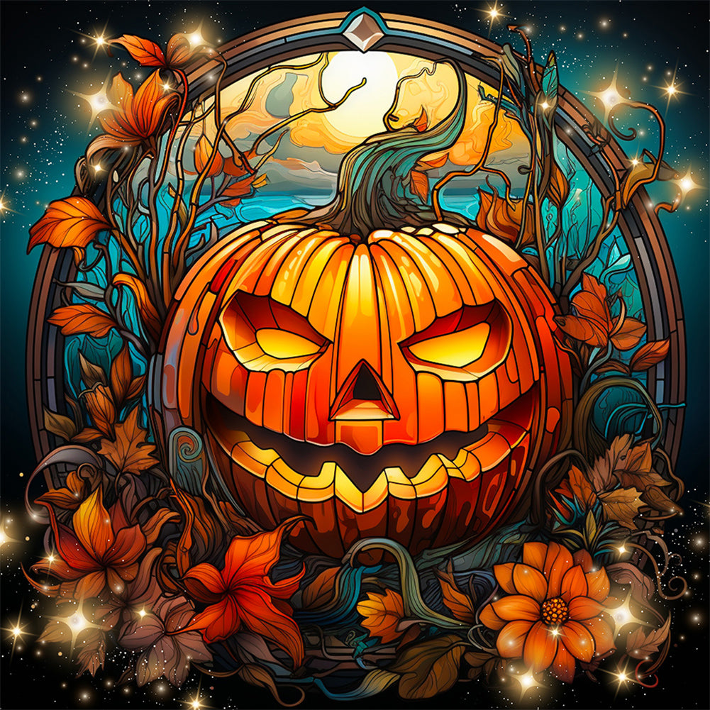 Halloween Funny Pumpkin Glass Painting - Full Round Drill Diamond Painting 30*30CM