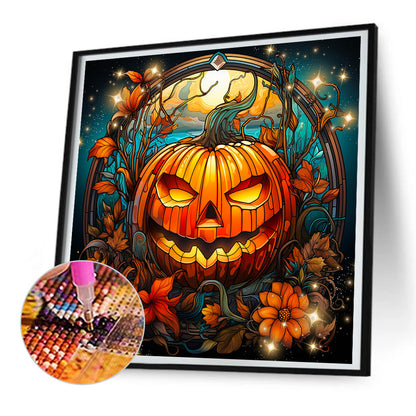 Halloween Funny Pumpkin Glass Painting - Full Round Drill Diamond Painting 30*30CM