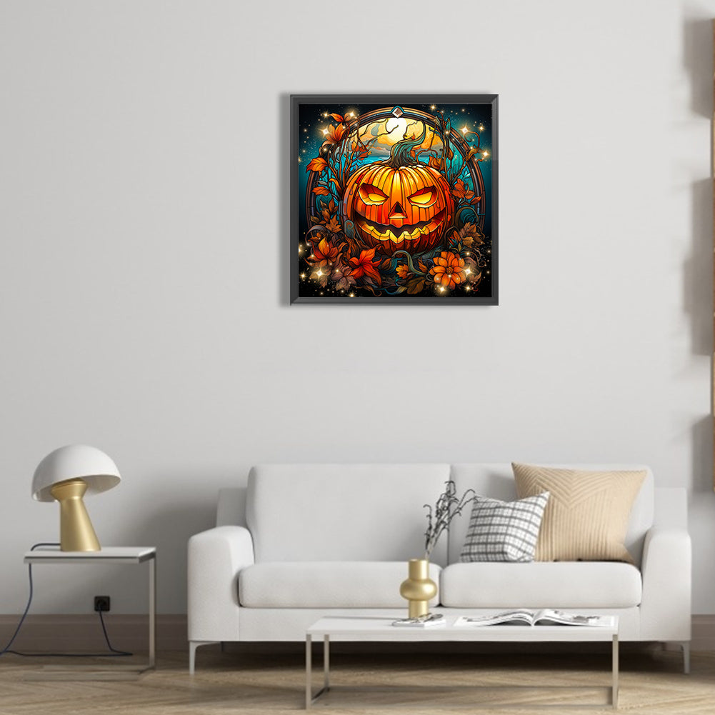 Halloween Funny Pumpkin Glass Painting - Full Round Drill Diamond Painting 30*30CM