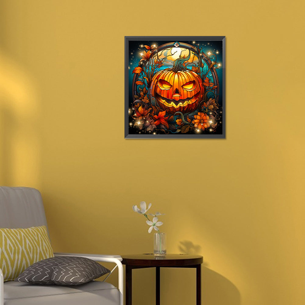 Halloween Funny Pumpkin Glass Painting - Full Round Drill Diamond Painting 30*30CM