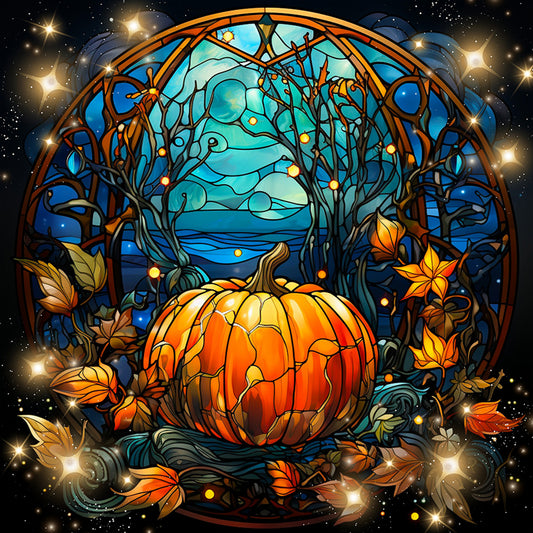 Halloween Funny Pumpkin Glass Painting - Full Round Drill Diamond Painting 30*30CM