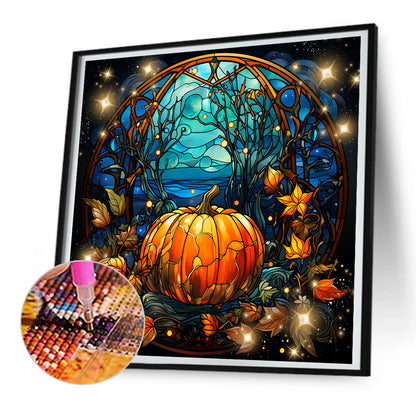 Halloween Funny Pumpkin Glass Painting - Full Round Drill Diamond Painting 30*30CM