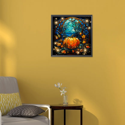 Halloween Funny Pumpkin Glass Painting - Full Round Drill Diamond Painting 30*30CM