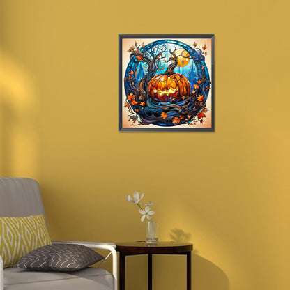 Halloween Funny Pumpkin Glass Painting - Full Round Drill Diamond Painting 30*30CM