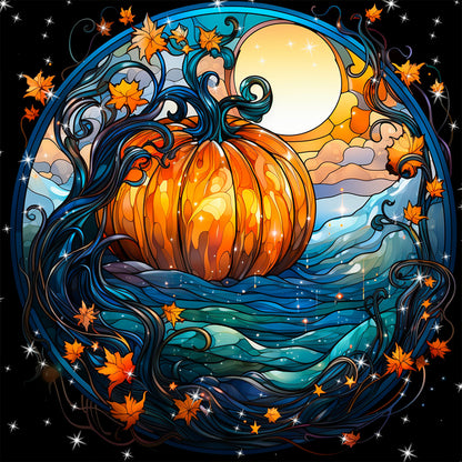 Halloween Funny Pumpkin Glass Painting - Full Round Drill Diamond Painting 30*30CM