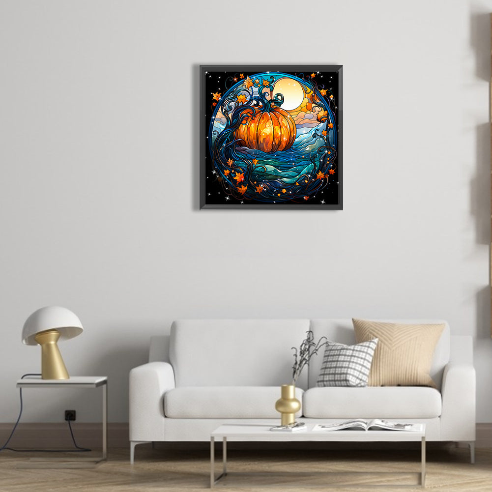 Halloween Funny Pumpkin Glass Painting - Full Round Drill Diamond Painting 30*30CM