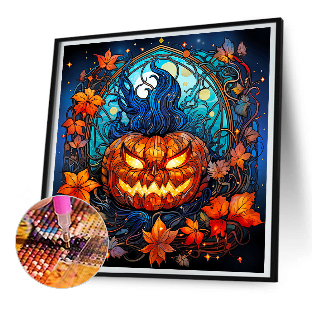 Halloween Funny Pumpkin Glass Painting - Full Round Drill Diamond Painting 30*30CM