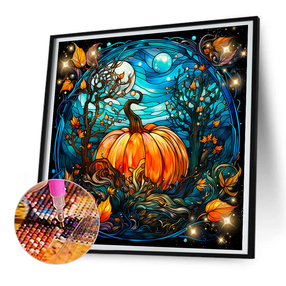 Halloween Funny Pumpkin Glass Painting - Full Round Drill Diamond Painting 30*30CM