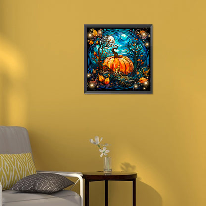 Halloween Funny Pumpkin Glass Painting - Full Round Drill Diamond Painting 30*30CM